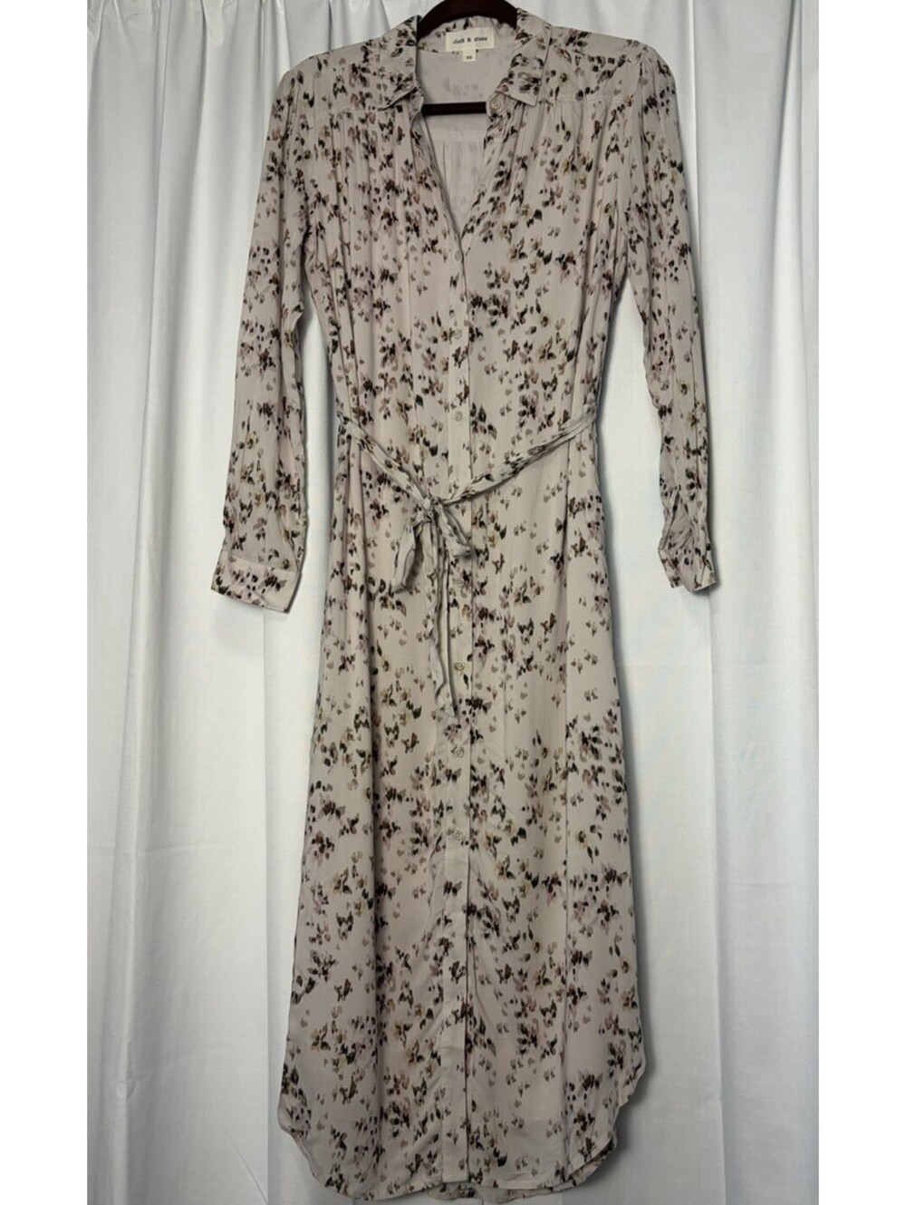 Cloth & Stone Anthropologie Creme And Neutral Floral Button Down Shirt Dress XS